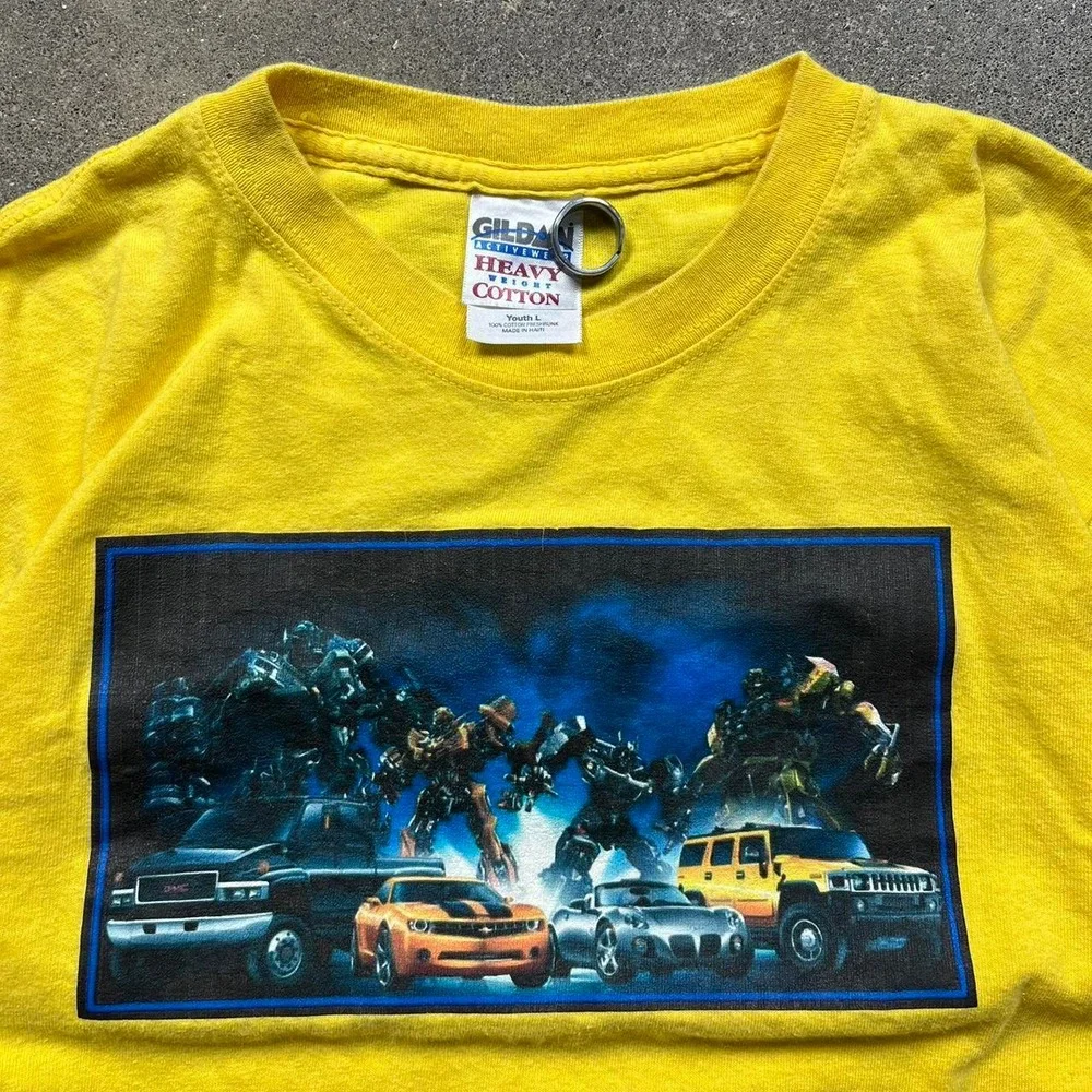 Gildan Transformers Movie Promo T Shirt Youth L Yellow Y2K Optimus Prime Graphic